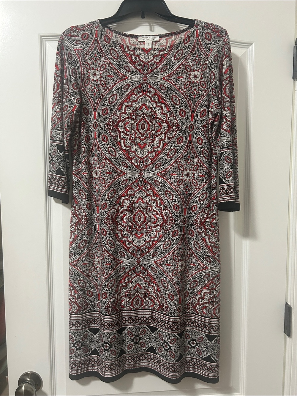 London Style Red and Black Medallion Midi Dress